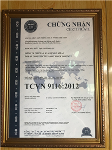 Giấy chứng nhận sản phẩm cống hộp bê tông đúc sẵn - Bê tông Tâm An phù hợp tiêu chuẩn TCVN 9116:2012